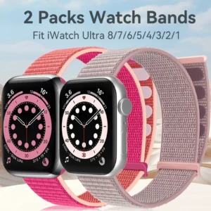 2 Packs Nylon Bands Compatible with Apple Watch 38mm 40mm 41mm 42mm 44mm 45mm 49mm for IWatch Series 9/8/7/6/5/4/3/2