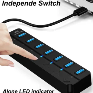 4/7-Port USB 3.0 Hub with LED Indicator Independent Switch Control for Laptop Flash Drive Hard Disk Printer Camera Keyboard