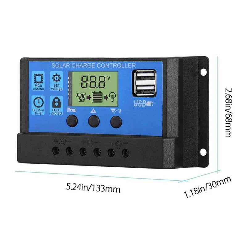 Solar Charge Controller 10A to 100A LCD Display Dual USB Auto Regulator for Solar Panel Battery System Charging - Image 2