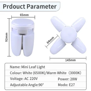 E27 Fan Shape LED Bulb AC85-265V 28W Foldable Led Light Bulb Lampada For Home Living Room Warehouse Garage Ceiling Light