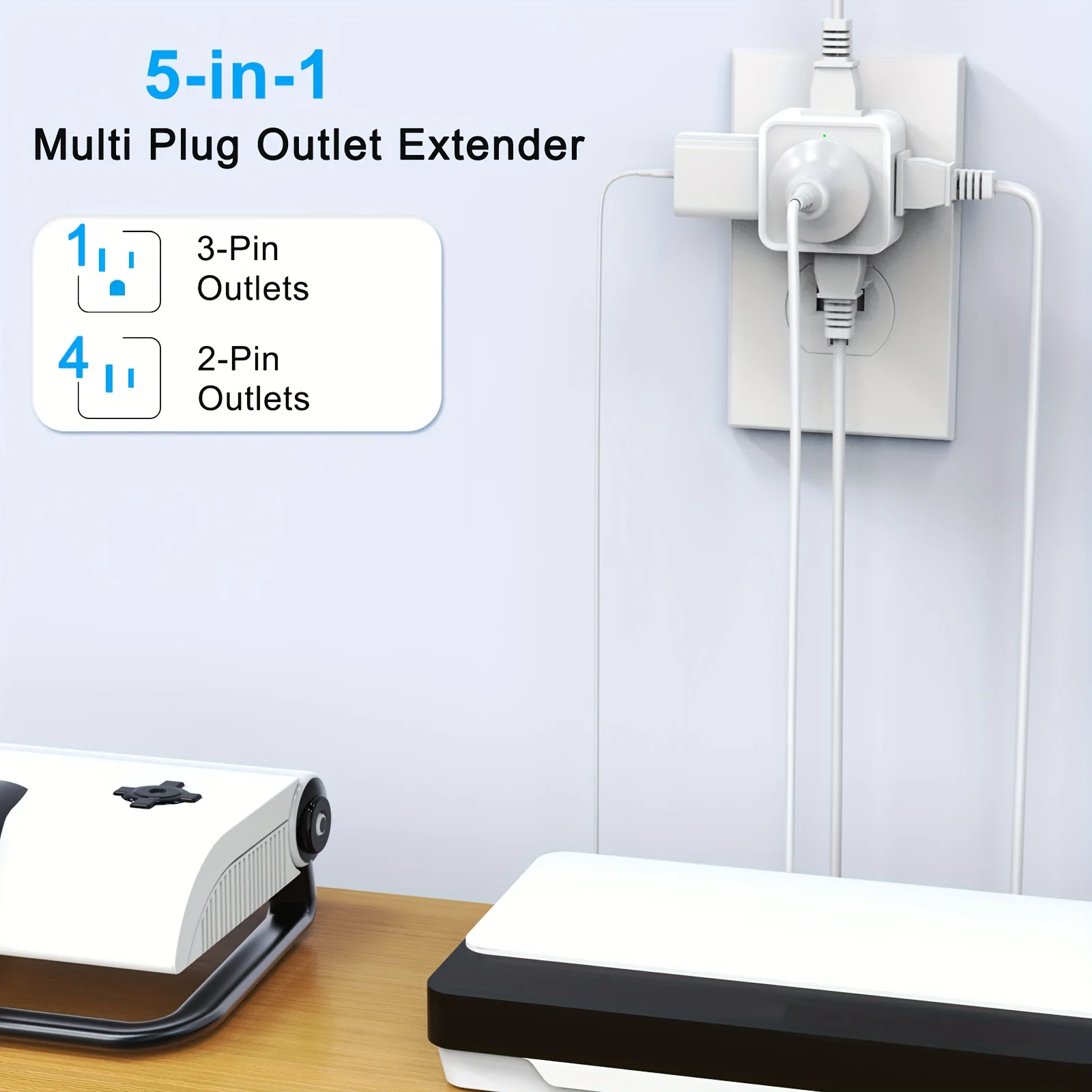 5 Way Multi Plug Outlet Extender, Wall Outlet Expander, Small Electrical Outlet Splitter for Travel, Home, Office, Dorm - Image 3