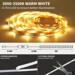 5V LED Under Cabinet Light USB Smart Dimmer Gesture Sensor Switch Control for Cabinet Closet Kitchen Wardrobe Counter Bedroom