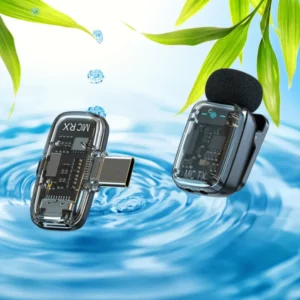 Wireless Lavalier Microphone Stereo 2.4G Outdoor Noise Cancelling Lapel Mic for Smartphone Streaming Live Interview Mini Mic