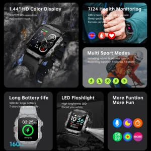 2025 New for Xiaomi Military Smart Watch Men IP67 3ATM Outdoor Sports Fitness Tracker Health Monitor 1.44Inch BT Call Smartwatch