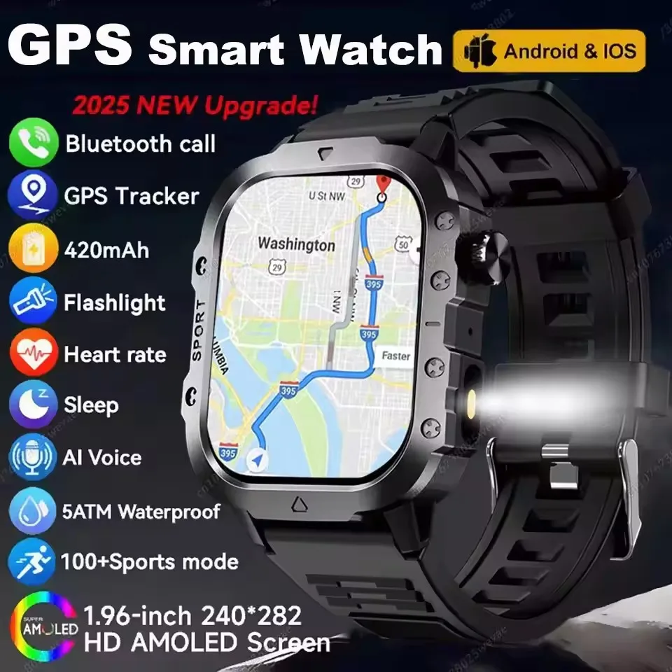 2025 New SmartWatch Men For Women Militray Outdoor GPS Track Sport Watches Heart Rate Sleep Waterproof Smart Watch IOS Android