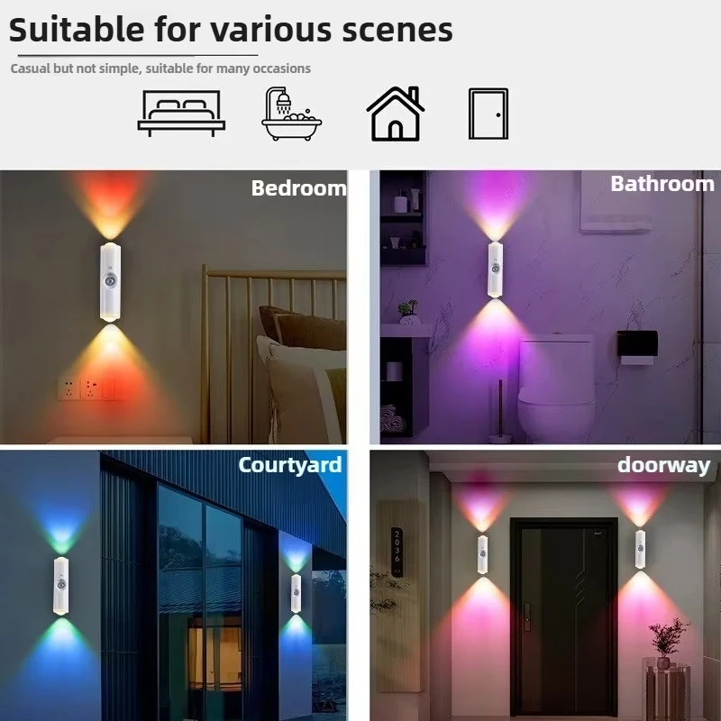 Smart RGB Gradient Night Light Magnetic Motion Sensor Rechargeable Wall Lamp for Bedroom Bathroom Closet Garden Home Decor - Image 4