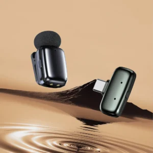 Wireless Lavalier Microphone Stereo 2.4G Outdoor Noise Cancelling Lapel Mic for Smartphone Streaming Live Interview Mini Mic