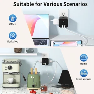 8IN1 US Plug Wall-Mounted Travel Socket Adapter Charger 4 AC Outlet 2 USB 2 Type C Ports Wall Charger Power Travel Plug socket