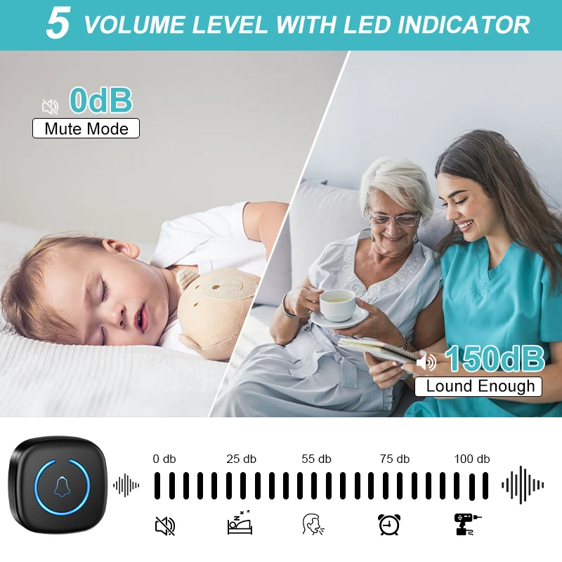 Wireless Doorbell Intelligent Welcome Door Bell 300M/984 FT Remote 60 Songs Melodies Home Smart Doorbell US EU UK Plug Optional - Image 5