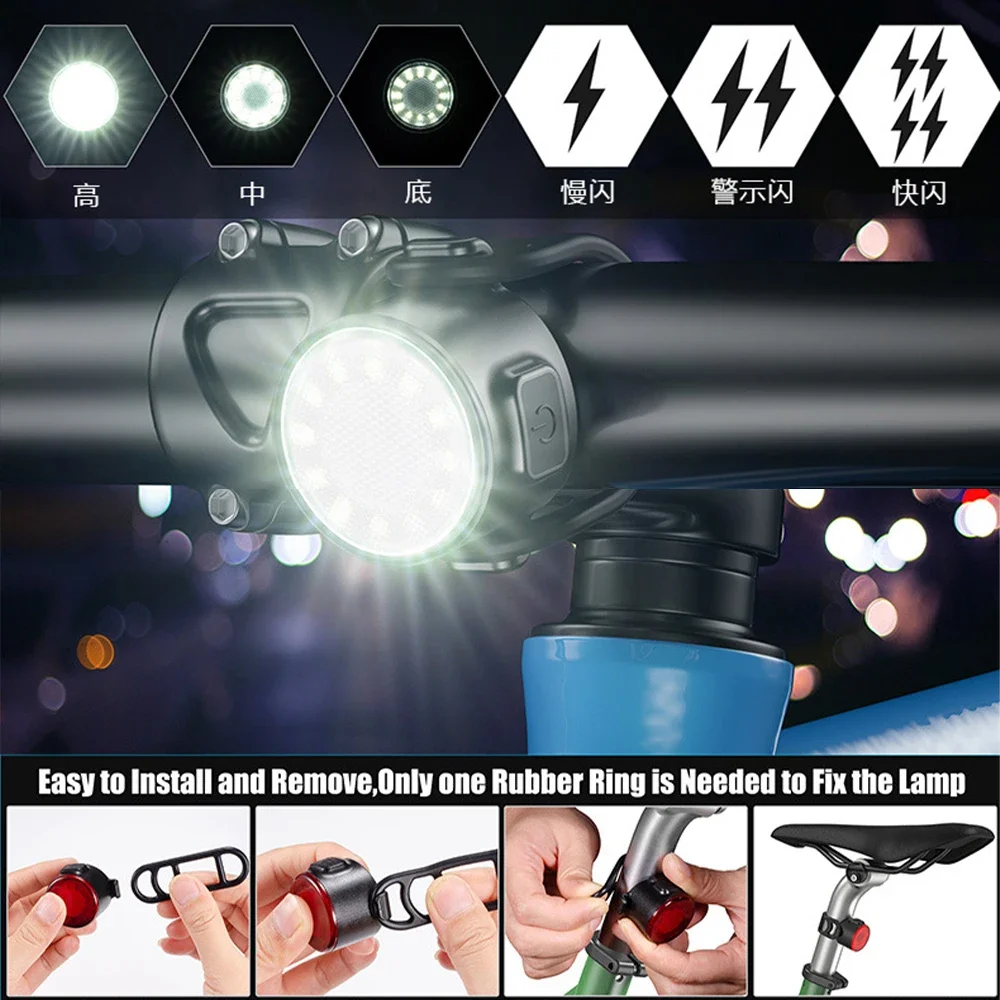 Bike Front Rear Light Set 6 Lighting Modes Bike Bright Headlight USB Charging Warning Taillights Set for Night Riding Safety - Image 4