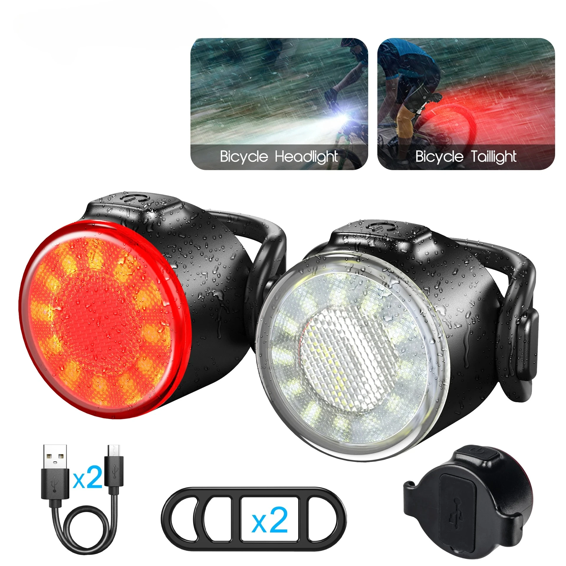 Bike Front Rear Light Set 6 Lighting Modes Bike Bright Headlight USB Charging Warning Taillights Set for Night Riding Safety